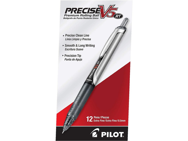 Precise V5 RT Rollerball Pens, Black, Pack of 12