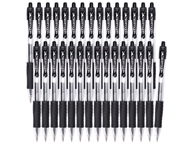 30 Gel Pens, Retractable Gel Ink Roller Pens for Smoothly Writing Black 0.7mm Fine Point for Office, School, Quick Dry + Rubber Grips