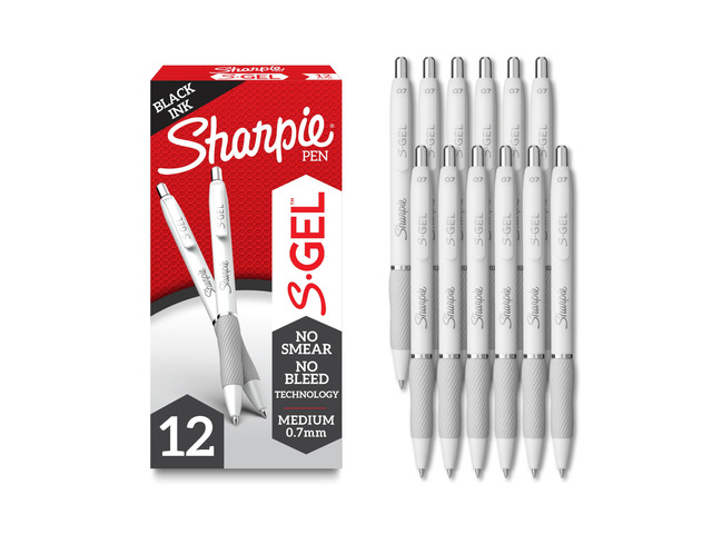 S-Gel Gel Pens, Pearl White Body, Black Ink, Medium Point (0.7mm), 12 Count - For Journaling, Writing, Note-Taking, School, Office Supplies