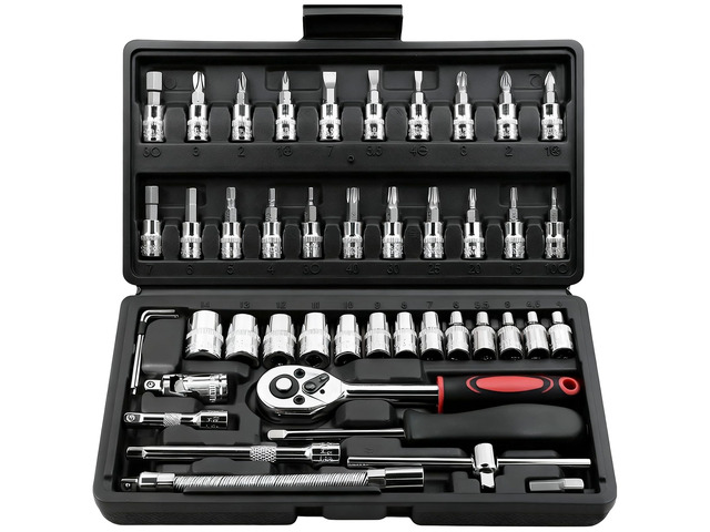 46 Pieces 1/4 inch Drive Socket Ratchet Wrench Set, with Bit Socket Set Metric and Extension Bar for Auto Repairing and Household, with Black...