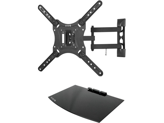 23 to 55 inch Screen TV Wall Mount with Adjustable Tilt and Entertainment Shelf, Floating AV, DVD Shelving, Black, Mount-VWSF1