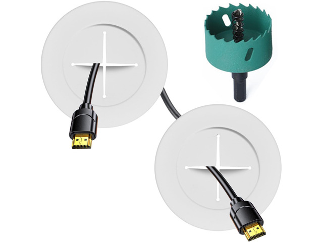 TV Wire Hider Kit for Wall Mount TV, White in Wall Cable Management Kit, Includes 2 Pass Throughs and Hole Saw Drill Attachment for Easy Install