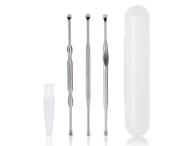 3 Pcs Ear Pick Earwax Removal Kit, Geengle Ear Cleansing Tool Set, Ear Curette Ear Wax Remover Tool with a Cleaning Brush and Storage Box