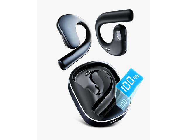 Open Ear Headphones, 50H Playtime & 3 EQ Modes for Workout, Black Dynamic Bass Boost Bluetooth 5.4 Air Conduction Wireless Earbuds w/16.2mm Large...