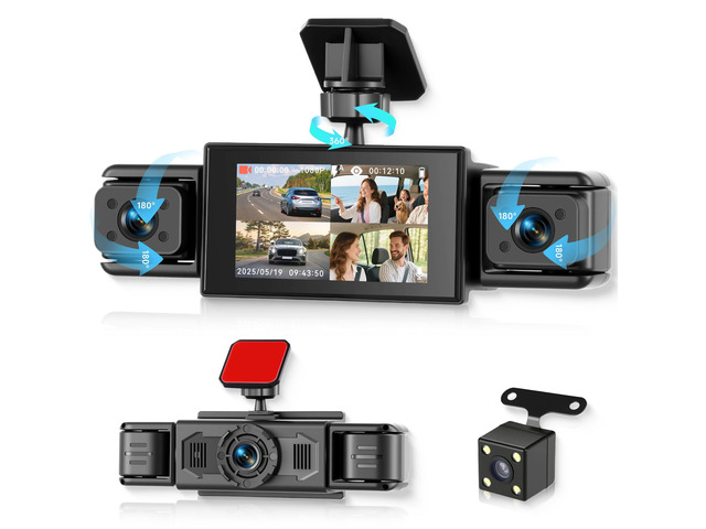 360° Dash Cam Front and Rear Inside Left Right, 3 Inch 4 Channel FHD 1080P Dash Cam for Cars, IPS Dashcams with Night Vision, Loop Recording, 24H...