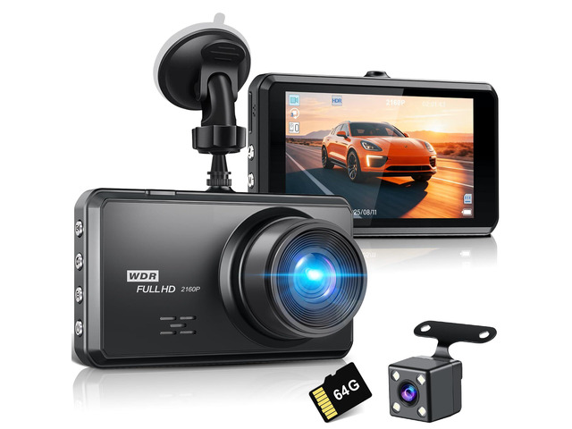 SHRINLUCK 2K Dual Dash Camera for Cars, Free 64G SD Card, FHD 2K+1080P Dash Cam Front and Rear,3.2'' IPS Screen,176° Wide Angle Dashcam,24H Parking...