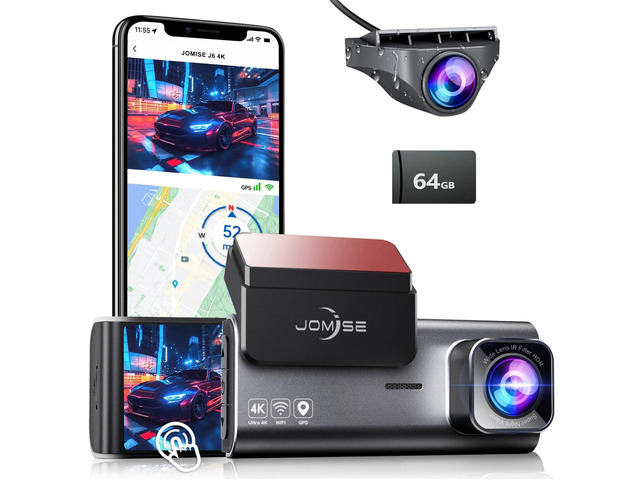 4K Dash Cam Front Rear with 64GB Card & Touch Screen, 4K+1080P Dual Dash Camera for Cars, Built-in GPS Wi-Fi, UHD 2160P Night Vision, WDR, 24H...
