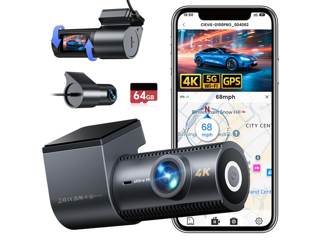 4K Dash Cam Front and Rear, GPS & 5G WiFi & 64GB SD Card, G-Sensor Dual 4K+1080P, 1.5' IPS Display, App Control, 24H Parking Mode, Loop Recording,...