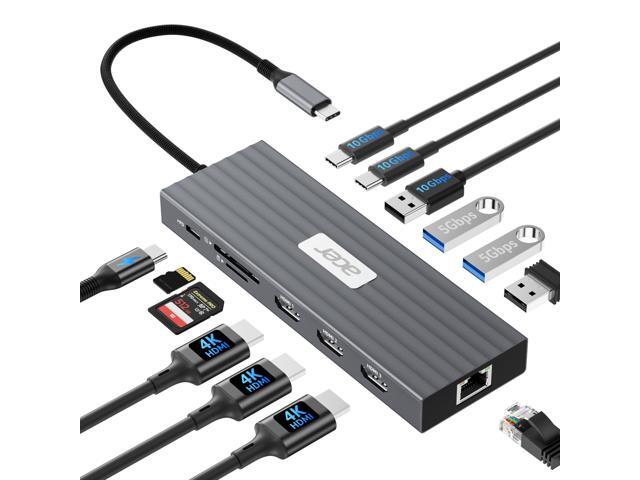 Docking Station 3 Monitors with 3 HDMI, 13-in-1 USB C Hub for Laptop with 4K@60Hz HDMI, 1 Gbps Ethernet, 10Gbps Data, 100W PD, SD/TF, Laptop Dock...