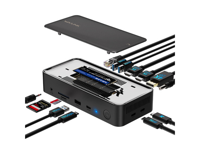 Laptop Docking Station 3 Monitors, 12-1 USB Hub with 10Gbps M.2 PCIe/SATA SSD Enclosure, Expands MacBook/Mac mini (M4/M3/M2/M1), 4K@60Hz HDMI/DP,...