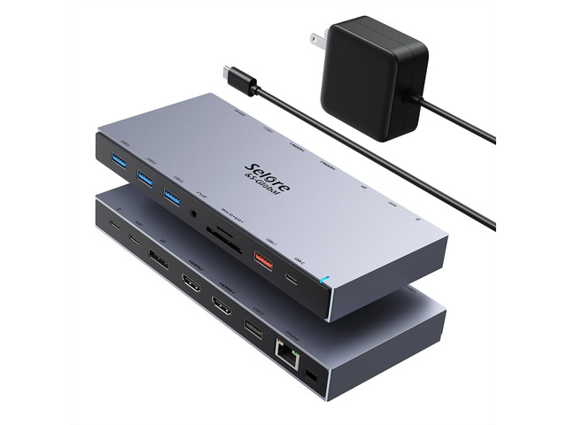 Selore Docking Station 3 Monitors 15-in-1 Laptop Hub with 65W Power Adapter Dual 4K HDMI, DisplayPort, 10Gbps USB-A/C, Gigabit Ethernet,...