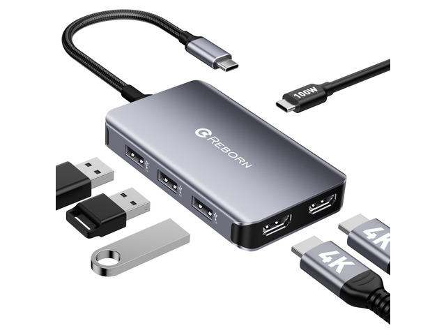 USB C Hub to Dual HDMI 4K, Docking Station Dual Monitor for Laptop, 6-in-1 USBC Dongle Adapter with 100W PD, 3 USB Ports, Portable HDMI Splitter...