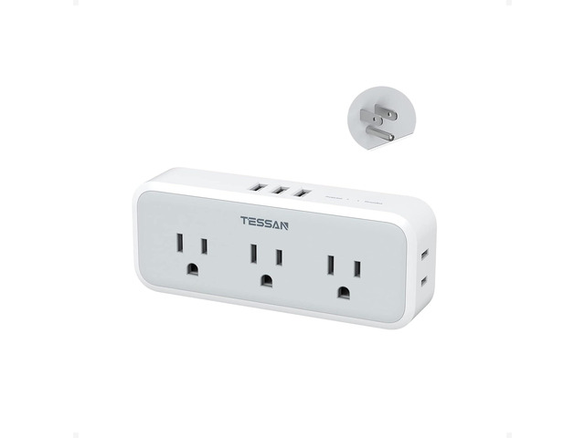Multi Plug Outlet Splitter, Wall Surge Protector, 1875W, Grey 5 Outlet Extender 3 USB Charger Adapter, 3 Way Multiple Power Electrical Plug Expander