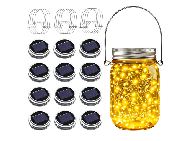 Mason Jar Solar Lights for Outside, 12 Pack 30 LED Fairy Lights(NO Jars) Mason Jar Solar Lids Outdoor Waterproof, Firefly String Lights with 12...
