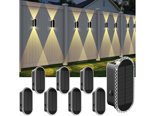 Solar Fence Lights Outdoor - 3000/4000/6000K 3 Modes, IP65 Waterproof Fence Lights Solar Powered, Up & Down Lighting Solar Wall Lights Outdoor for...
