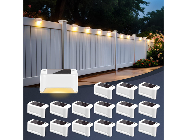 Solar Fence Lights Outdoor 16 Pack, Waterproof Led, Warm White Led Solares Light for for Outdoor Step Stairs, Deck, Fence, Yard, Patio, and Balcony