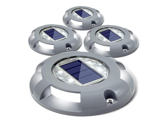 Solar Deck Lights Driveway Dock LED Light Solar Powered Outdoor Waterproof Road Markers for Step Sidewalk Stair Garden Ground Pathway Yard 4 Pack...