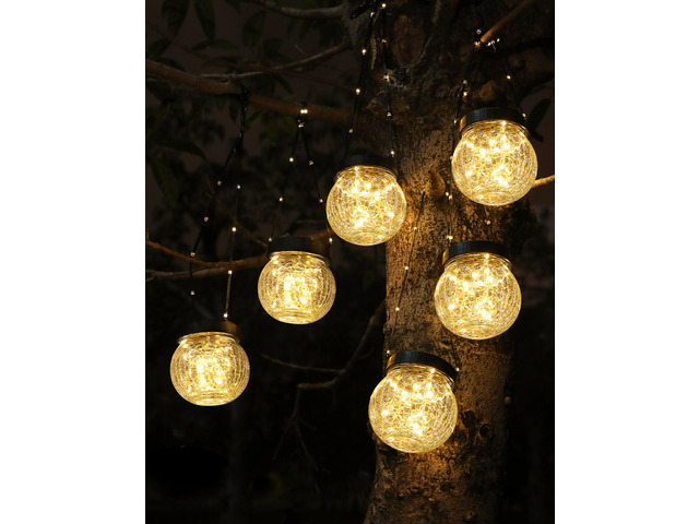 Solar Lanterns Solar Lights Outdoor Waterproof 6-Pack, Solar Powered Hanging Lights Cracked Glass Hanging Globes for Christmas Decoration, Shepherd...