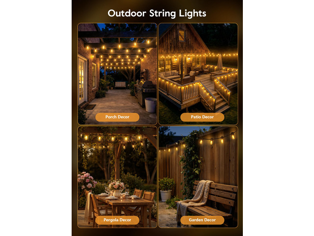 34FT Solar String Lights Outdoor Waterproof, S14 Patio Lights 9 LED Shatterproof Bulb, Remote Type-C Port Timable, 3 Light Modes Dimmable Solar...