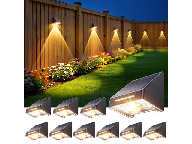 Solar Fence Lights Outdoor Waterproof 10 Pack, Solar Fence Lights with Ultra-Bright LED Lens, 10 Modes & 9 Colors Outdoor Solar Lights for Fence,...
