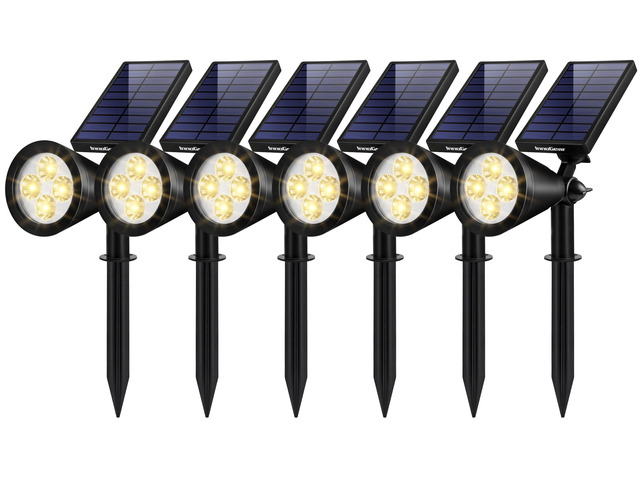 6 Solar Lights Outdoor Spot Garden Yard Landscape Flag, Warm White Waterproof, Auto On/Off, Adjustable Brightness, 2 Installations, Flag Pole,...