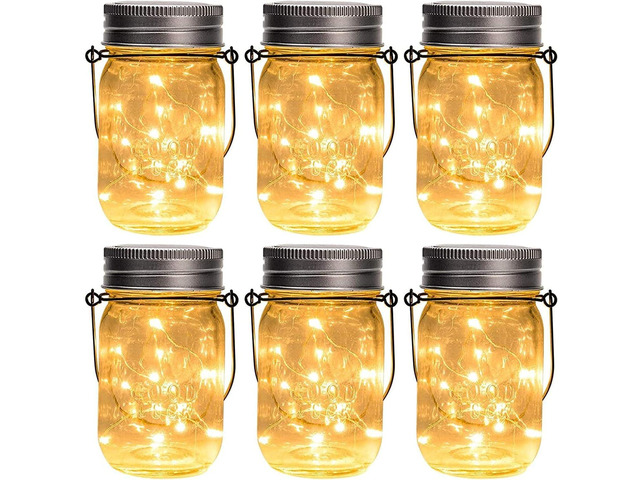 Hanging Mason Jar Solar Lights, 6 Pack 30 Led Hanging Lantern Solar Lanterns Outdoor Waterproof, Hangers and Jars Included, Fairy Light Outdoor...