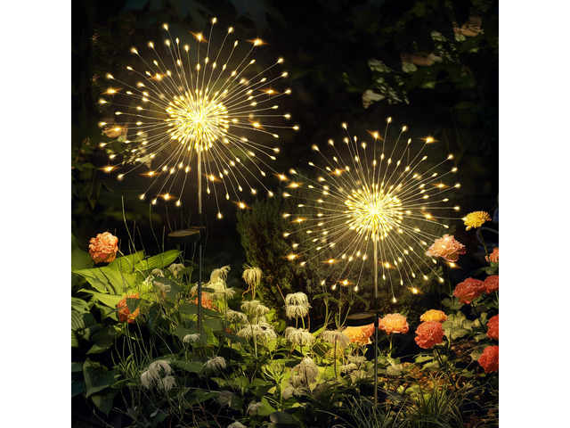 2 Pack Solar Firework Lights Outdoor, Garden Decor, Warm White 120 LEDs, Fairy Design, Waterproof, Garden Decor, Solar Powered for Yard, Pathway,...