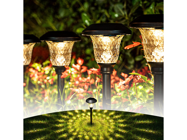 Metal & Glass Solar Lights Outdoor, 8 Pack LED Garden Lights Solar Pathway Lights Waterproof IP65, Warm White Landscape Path Lights, Garden Decor...