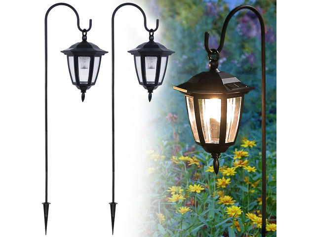 2 Pack Solar Hanging Lights Outdoor, Solar Powered Garden Decorative Lanterns with 2 x 38 Inch Shepherd Hooks, Waterproof Landscape Lighting for...
