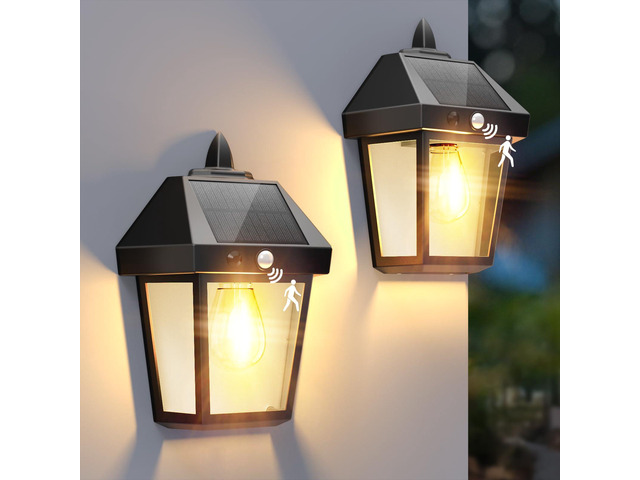 Solar Porch Lights Outdoor, 9 Inch Solar Wall Lanterns with Motion Sensor, 3 Mode Adjustable Brightness Waterproof Outdoor Solar Lights for Porch...