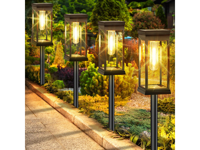 8-Pack Solar Pathway Lights Outdoor, Landscape Lights Warm White Upgraded Large Size & Bright LED, Auto ON/OFF, IP65 Waterproof, Easy...