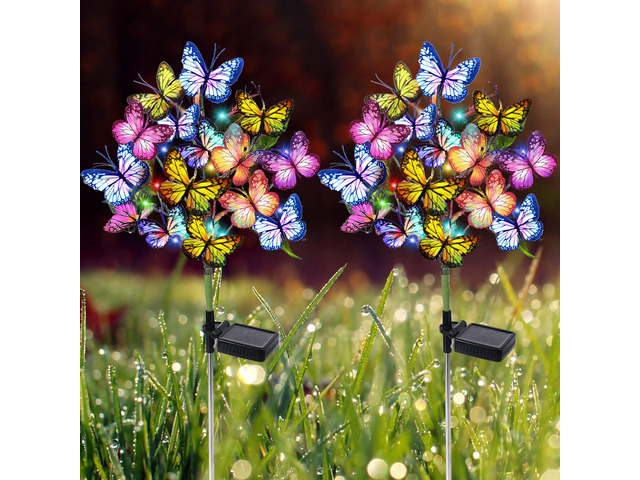 Solar Garden Lights Outdoor Waterproof Decorative Solar Lights Outdoor 2 Pack with 44 LED 34 Butterfly Flower Garden Decor Yard Patio Lawn, Gifts...