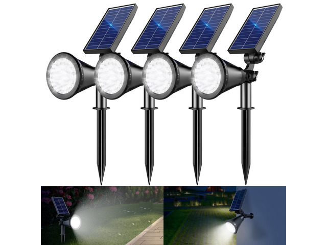 Solar Lights Outdoor Waterproof Spot Lights, Cool White 4 Pack Adjustable Light/Panel, Dusk to Dawn & 2 Modes, 36 LED Solar Landscape Lights for...