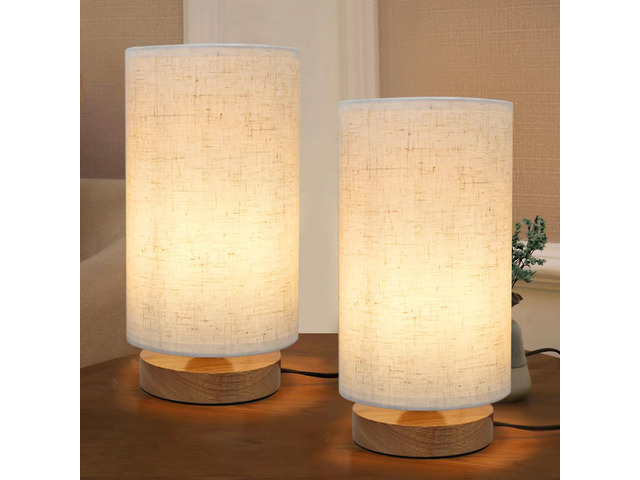 Table Lamps for Bedrooms Set of 2, Minimalist Bedside Lamps Set with Round Fabric Linen Shade,Reading Small Desk Lamp Set of 2 for Kids Room, Night...