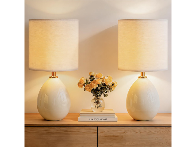 17.7' Ceramic Table Lamps Set of 2 for Living Room Bedroom, Cream Small Bedside Lamps for Bedroom Nightstand, Glossy Crackle Base Home Bedroom...