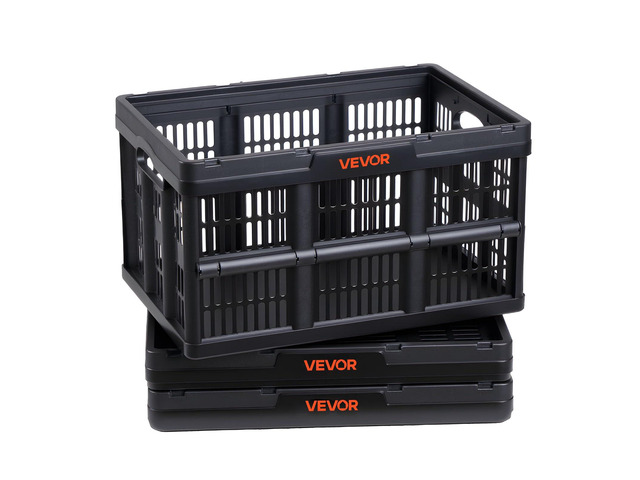 Plastic Collapsible Storage Bins, 45L 3 Packs, Stackable Folding Storage Crates with Handles, Holds 33 lbs Per Bin, Foldable Heavy Duty Containers,...