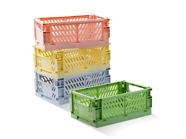 4 Pack Pastel Crates for Storage, Plastic Folding Basket, Colorful Small Storage Containers for Bedroom Office Classroom Bathroom Desktop Drawer...