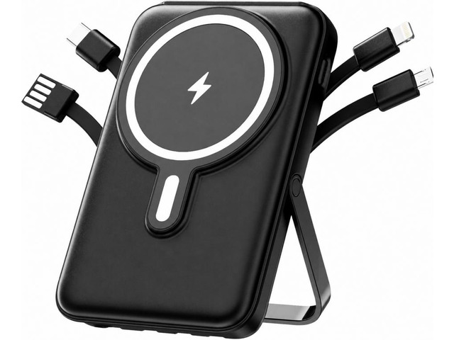 Magnetic Portable Charger,20000mAh Power Bank 22.5W PD Fast Charging with LED Display,Battery Pack with Built-in Cables and Stand Compatible with...