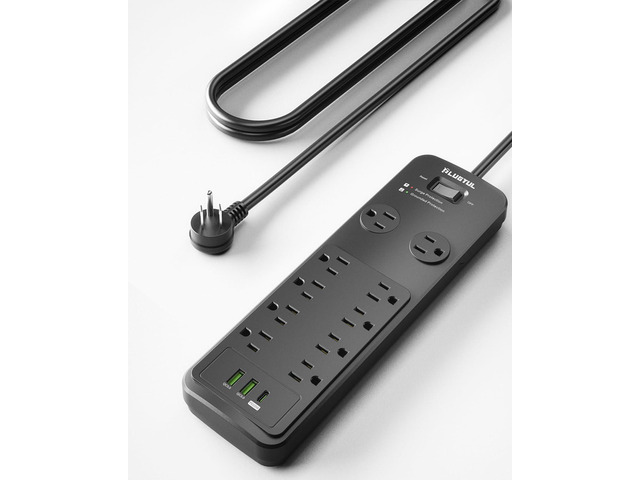 Surge Protector Power Strip 10FT Surge Protector with 10 Outlets - Spacious Design for Large Plugs, Flat Plug, 20W USB C Charging for Home, ETL...