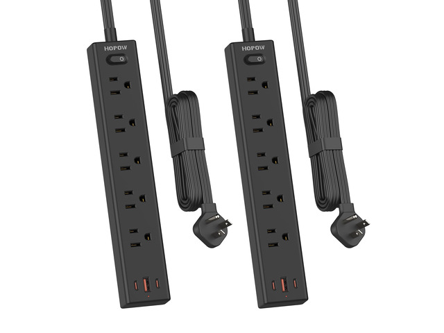 2 Pack Surge Protector Power Strip, 5AC & 1A2C, 6FT Flat Plug Extension Cord Flat Power Strip, 1700J, 0.33in Ultra Thin Plug, 1250W/10A, Wide Spaced,...