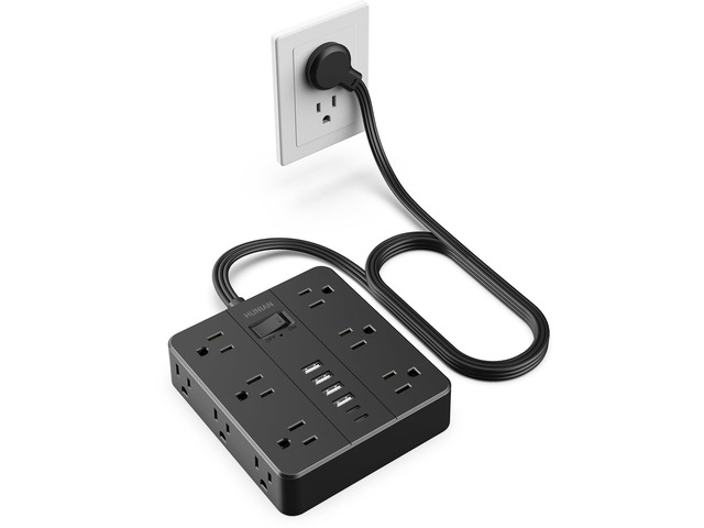 Flat Plug Power Strip, 5 Ft Extension Cord with 12 Widely Spaced Multiple Outlets 6 USB Charger (2 USB C Ports), Desk Charging Station for Home...