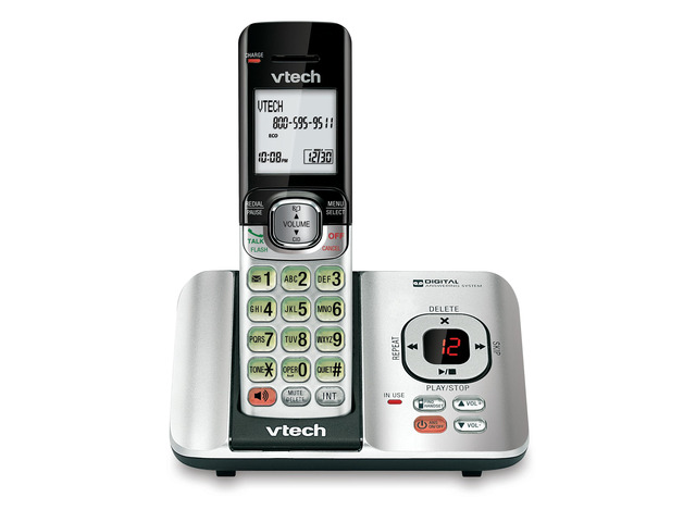 CS6529 1-Handset Cordless Phone with Answering Machine, Caller ID/Call Waiting, DECT 6.0, Handset Speakerphone, Silver/Black