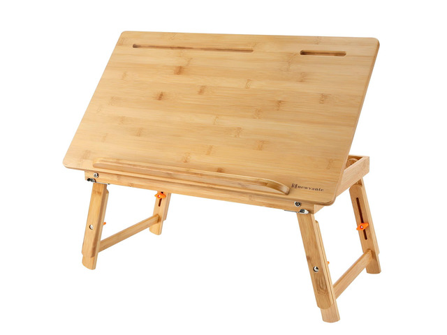 Drawing Table Laptop Desk Adjustable Drafting Desk Foldable Bamboo Bed Tray with Tablet Slot for Adult Kids, Large