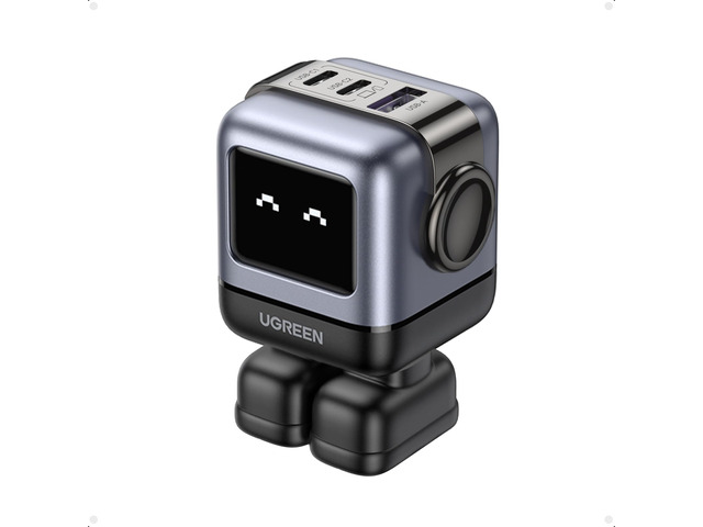 Uno 65W 3-Port USB C Charger Adapter, GaN Fast Charging Block, Black Playful Robot Design, LED Display, Unique Gift, Fast Charging for MacBook,...