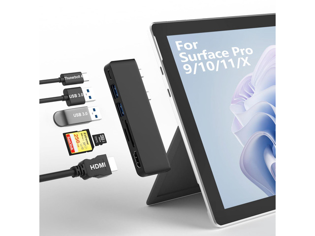 Surface Pro 9/10/11/X Accessories, Surface Pro 9 Docking Station with 4K HDMI, USB-C Thunerbolt 4 (Display+Data+PD Charging), 2 USB 3.0, SD/TF Card...