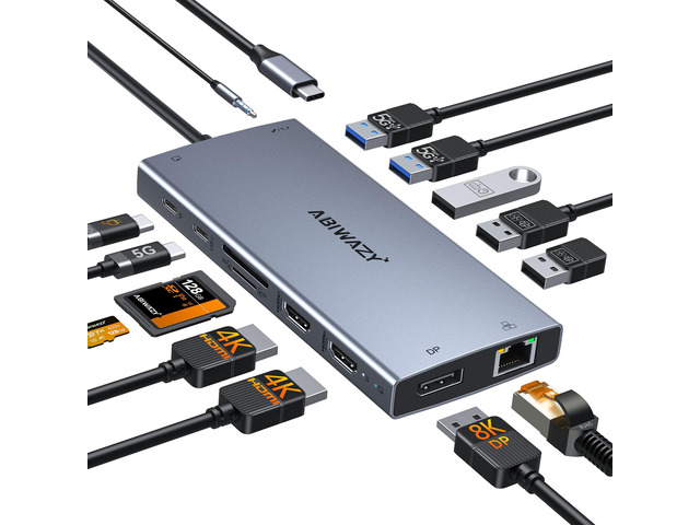 USB C Docking Station Dual Monitor, 15 in 1 Laptop Docking Station 8K DP, Dual HDMI 4K@60Hz, 1Gbps Ethernet, 100W PD, Screen Button, USB-C Data...