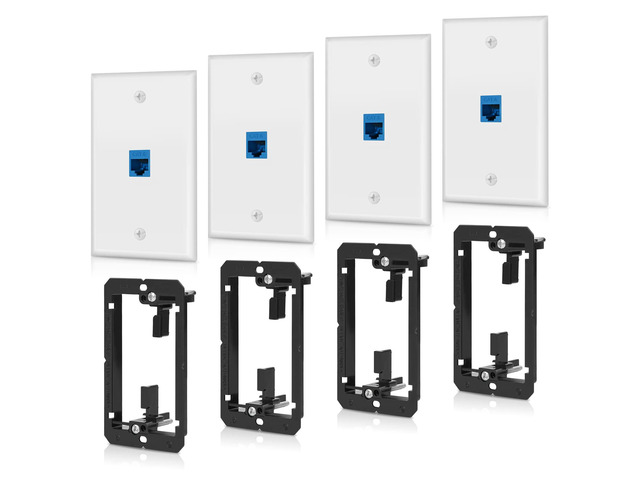 4 Pack 1-Port Cat6 Ethernet Wall Plate with Low Voltage Mounting Bracket RJ45 Keystone Jack Coupler Female to Female, In-Wall Management Network...