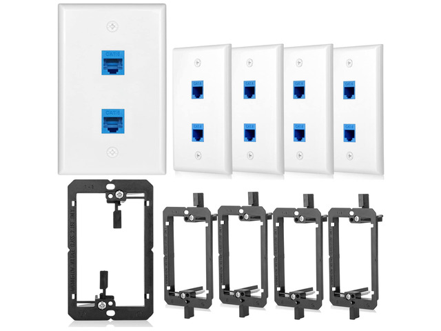 5 Pack Ethernet Wall Plate 2 Port Cat6 Outlet Jack RJ45 Keystone Coupler Female to Female 2Port with Low Voltage Mounting Bracket Network Cables...