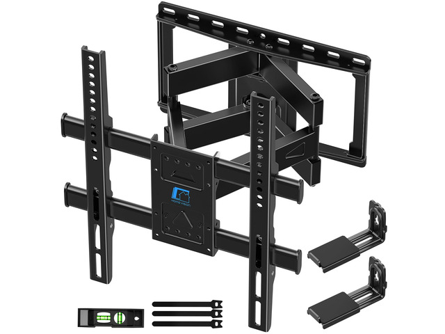Full Motion TV Mount with Soundbar Bracket, 32-70' TVs, 132 lbs Articulating Dual Arms, Smooth Swivel & Tilt, Max VESA 400x400, Fits 8'/12'/16'...