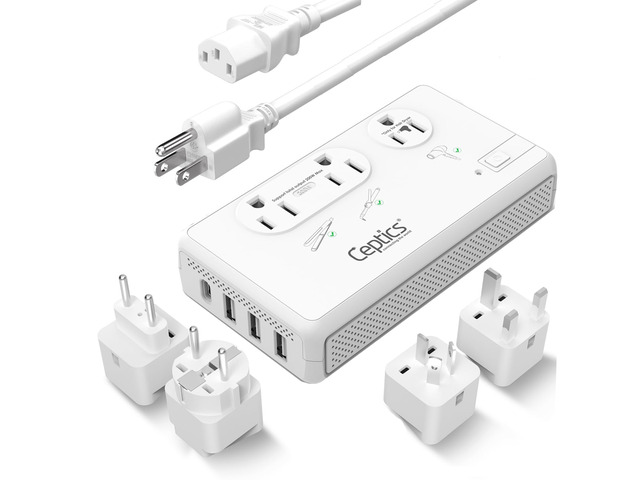 220V to 110V Converter,2X 200W + 1x 2000W, USB-C PD 18W, 4 USB Includes Type C/E/F/G/I plugs. 2x 200W outlets for curling irons, straighteners and...